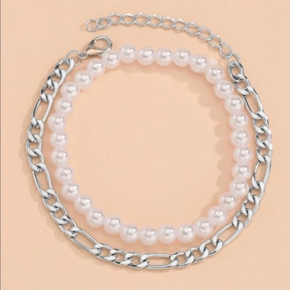 White Pearl And Silver Link Chain Bracelets - Picture 3 of 12